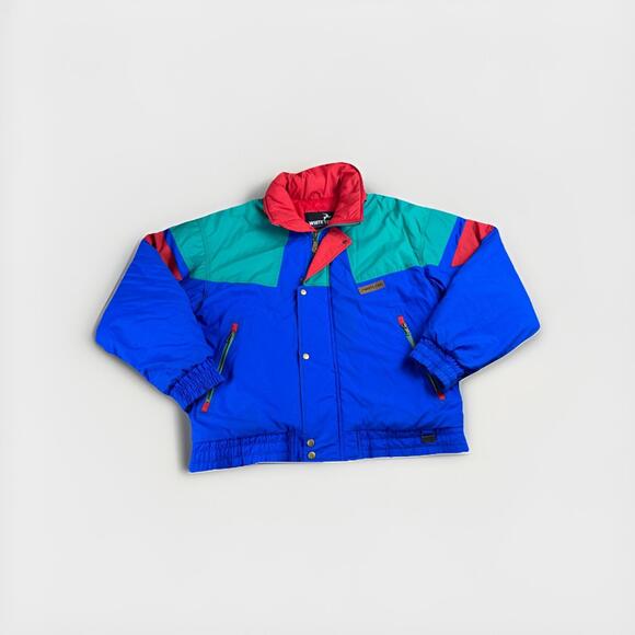RARE GRAIL White Stag 90's Colorblock Full Zip Puffer Neon Men's L Jacket EUC!